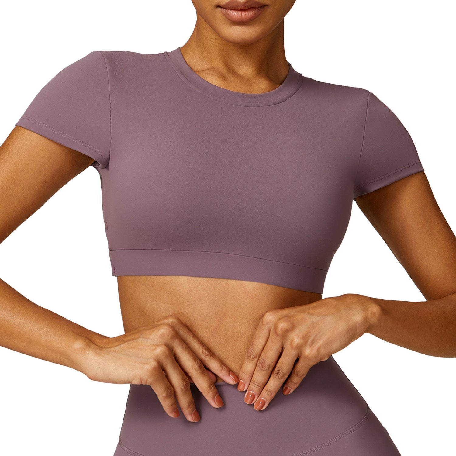 8536 Yoga Crop Tops Short Sleeve Round Neck Backless T-Shirts Slim Fit Padded Tops Yoga Tank