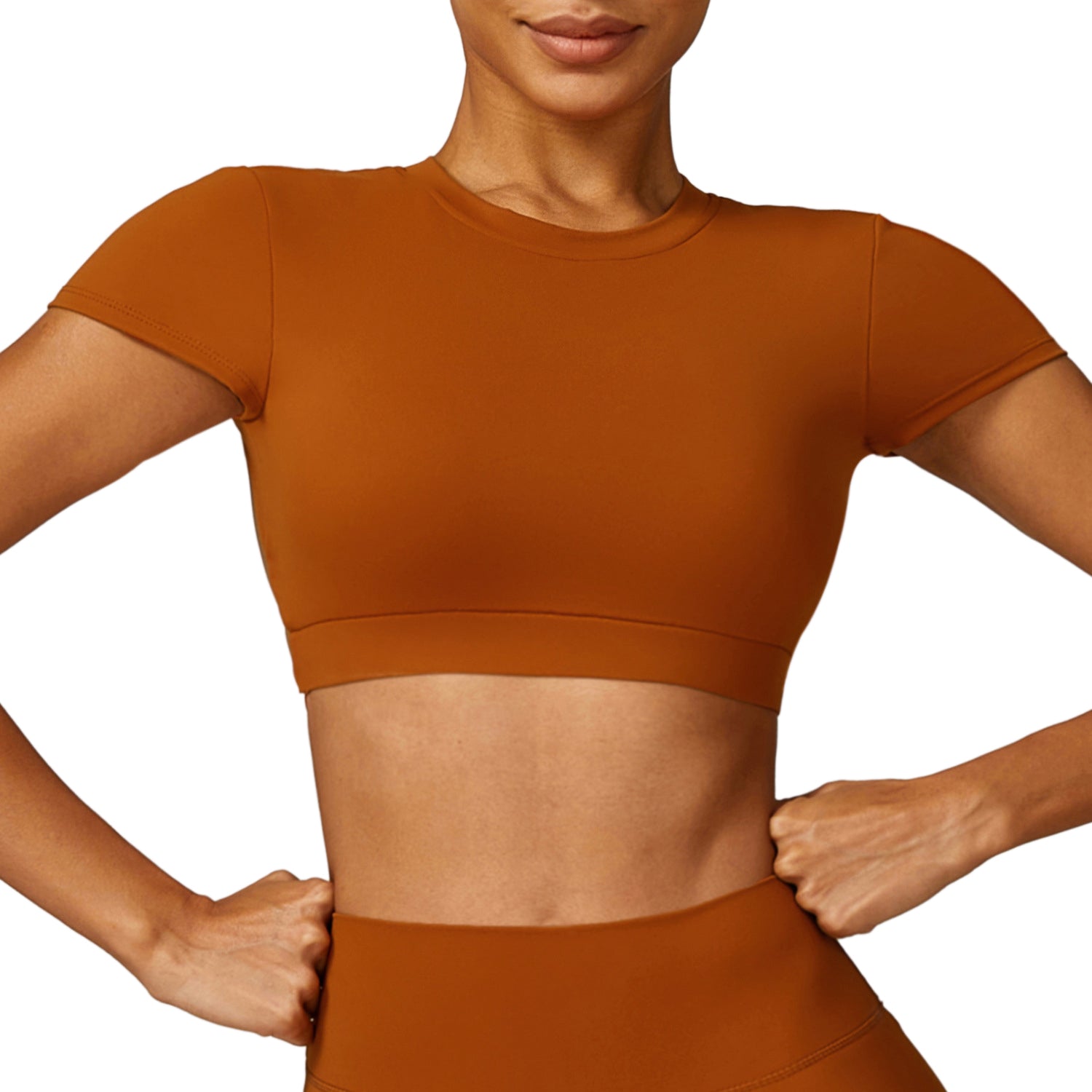 8536 Yoga Crop Tops Short Sleeve Round Neck Backless T-Shirts Slim Fit Padded Tops Yoga Tank