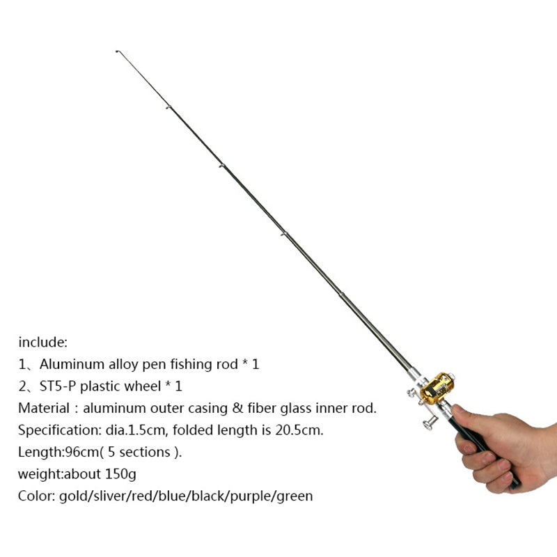 A-P 1m Fishing Rod Reel Combo Set Telescopic Portable Pocket Pen Style Fishing Rod Pole