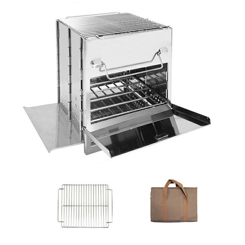 Large Size Foldable Outdoor Stainless Steel Stove Camping Picnic Firewood Burning Cooking Stove (No FDA, BPA-Free)
