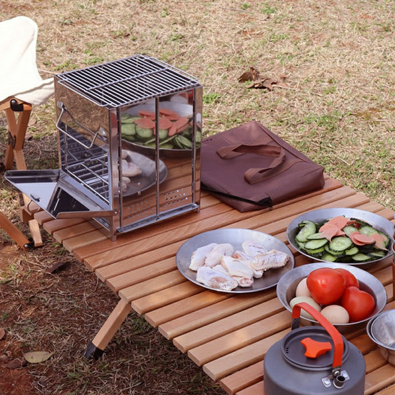 Large Size Foldable Outdoor Stainless Steel Stove Camping Picnic Firewood Burning Cooking Stove (No FDA, BPA-Free)