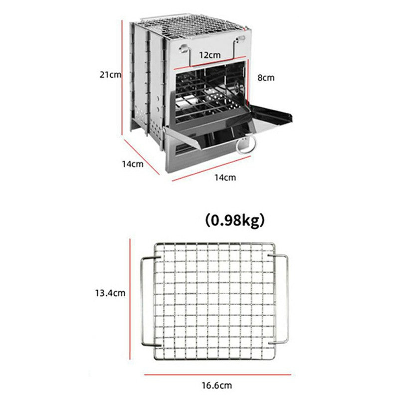 Small Size Foldable Camping Picnic Stainless Steel Stove Outdoor Charcoal Firewood Burning Cooking Stove (No FDA, BPA-Free)