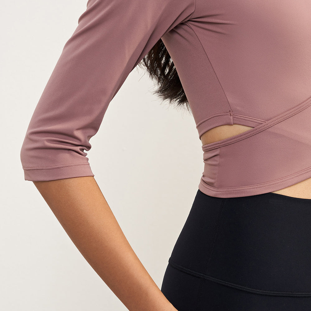 CX1589 Women's Gym Tops Yoga Clothing T-Shirt Light Nuls Round Neck Cropped