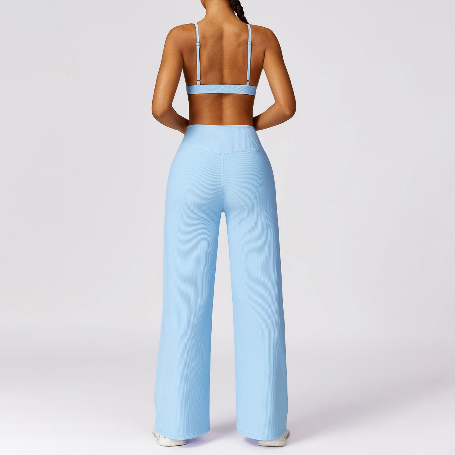8526 Wide Leg Yoga Pants Ribbed Women Straight Trousers for Fitness Dance