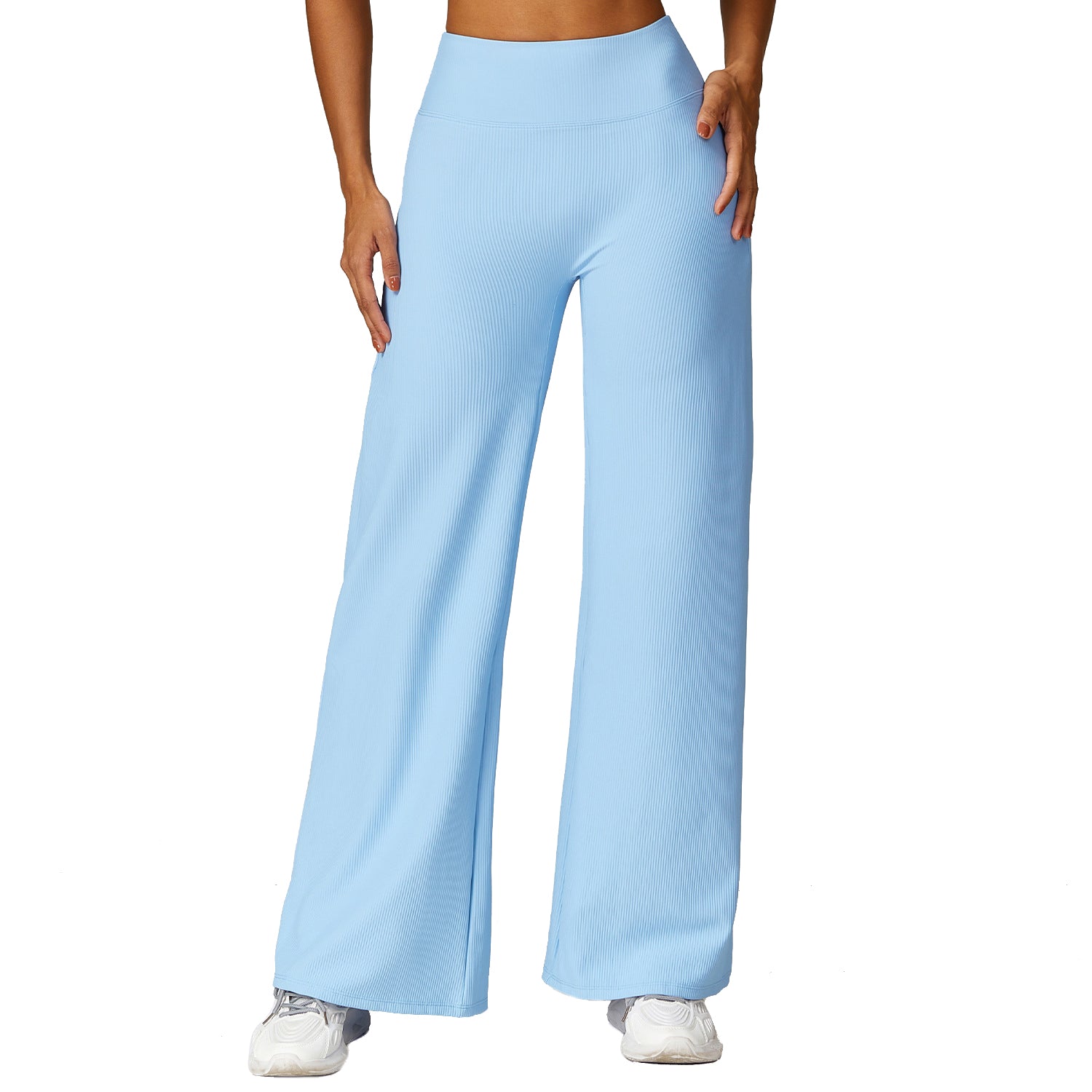 8526 Wide Leg Yoga Pants Ribbed Women Straight Trousers for Fitness Dance