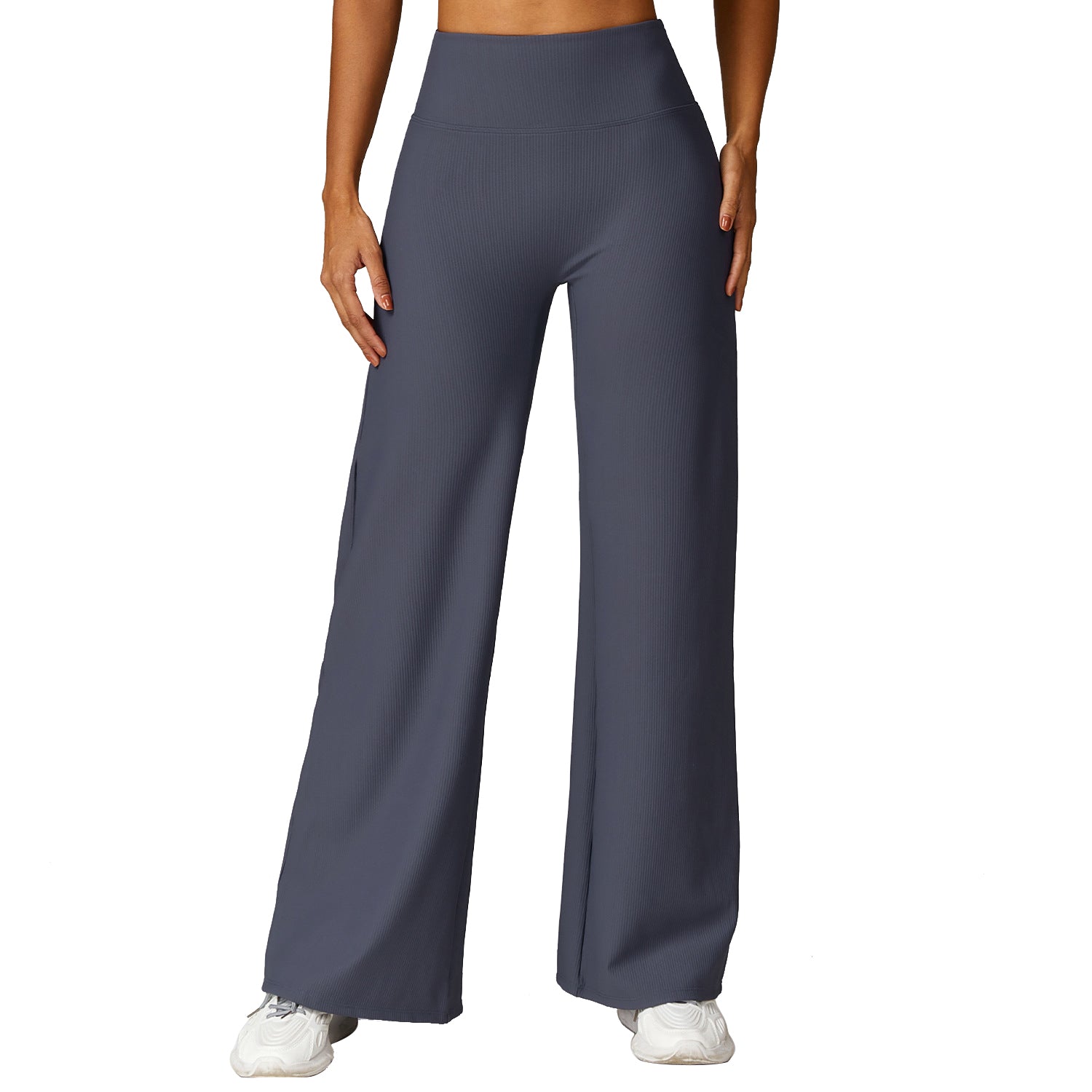 8526 Wide Leg Yoga Pants Ribbed Women Straight Trousers for Fitness Dance