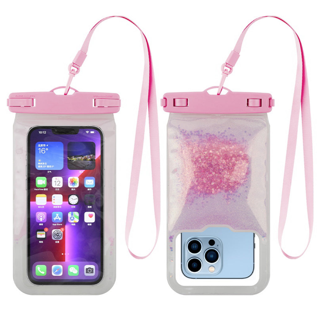 IPX8 Waterproof Case for 7.2-inch Phone Luminous Glitter Touch Screen Underwater Phone Cover - Pink