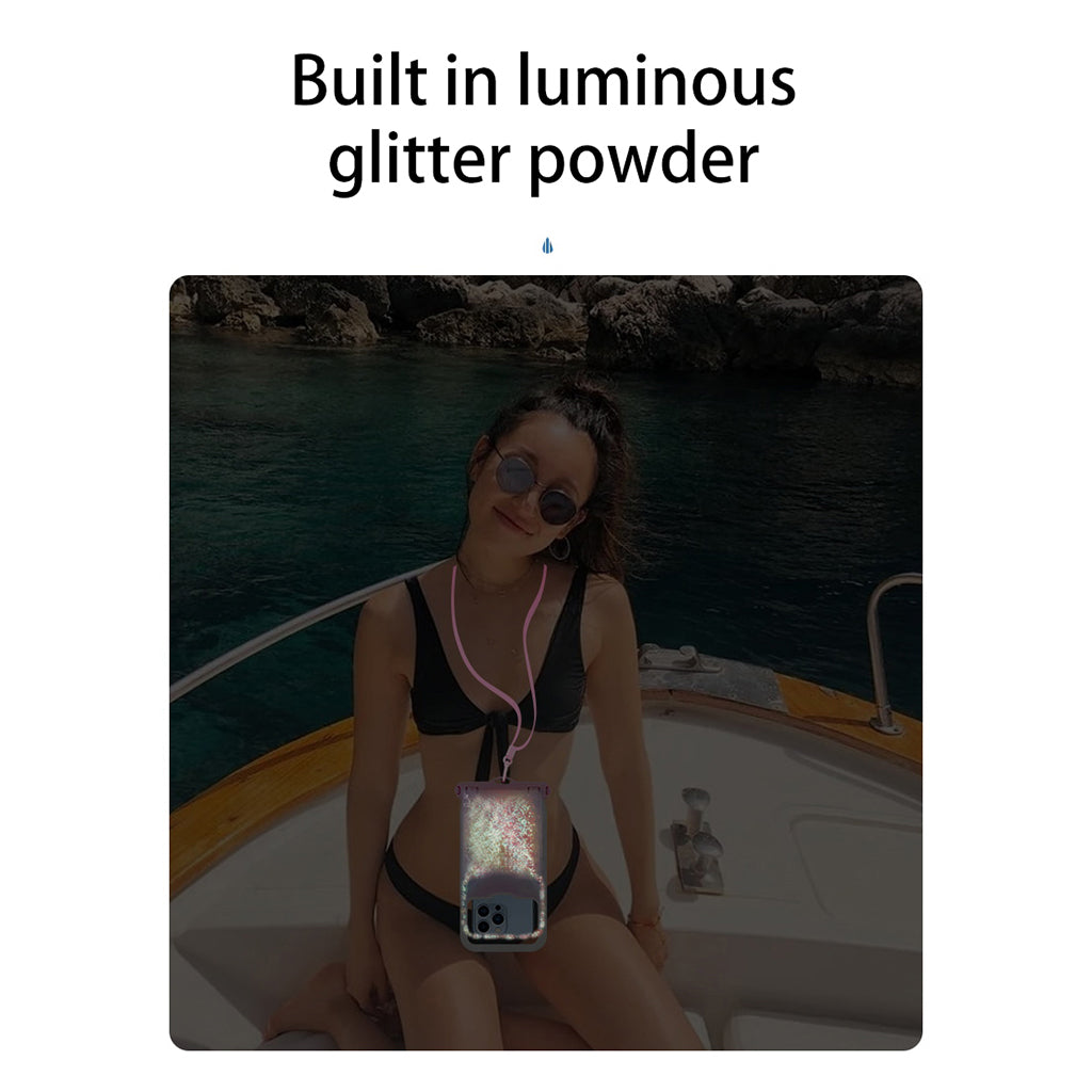 IPX8 Waterproof Case for 7.2-inch Phone Luminous Glitter Touch Screen Underwater Phone Cover - Pink