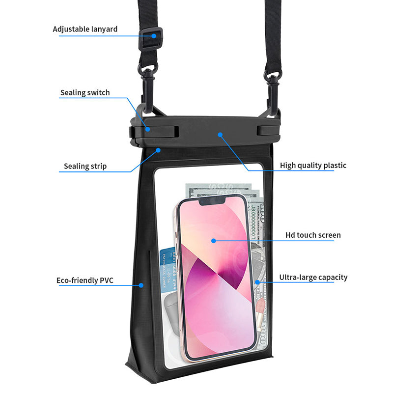 Extra Large Waterproof Phone Dry Bag for 8.2-inch Phone IPX8 Underwater Phone Protector with Lanyard - Black