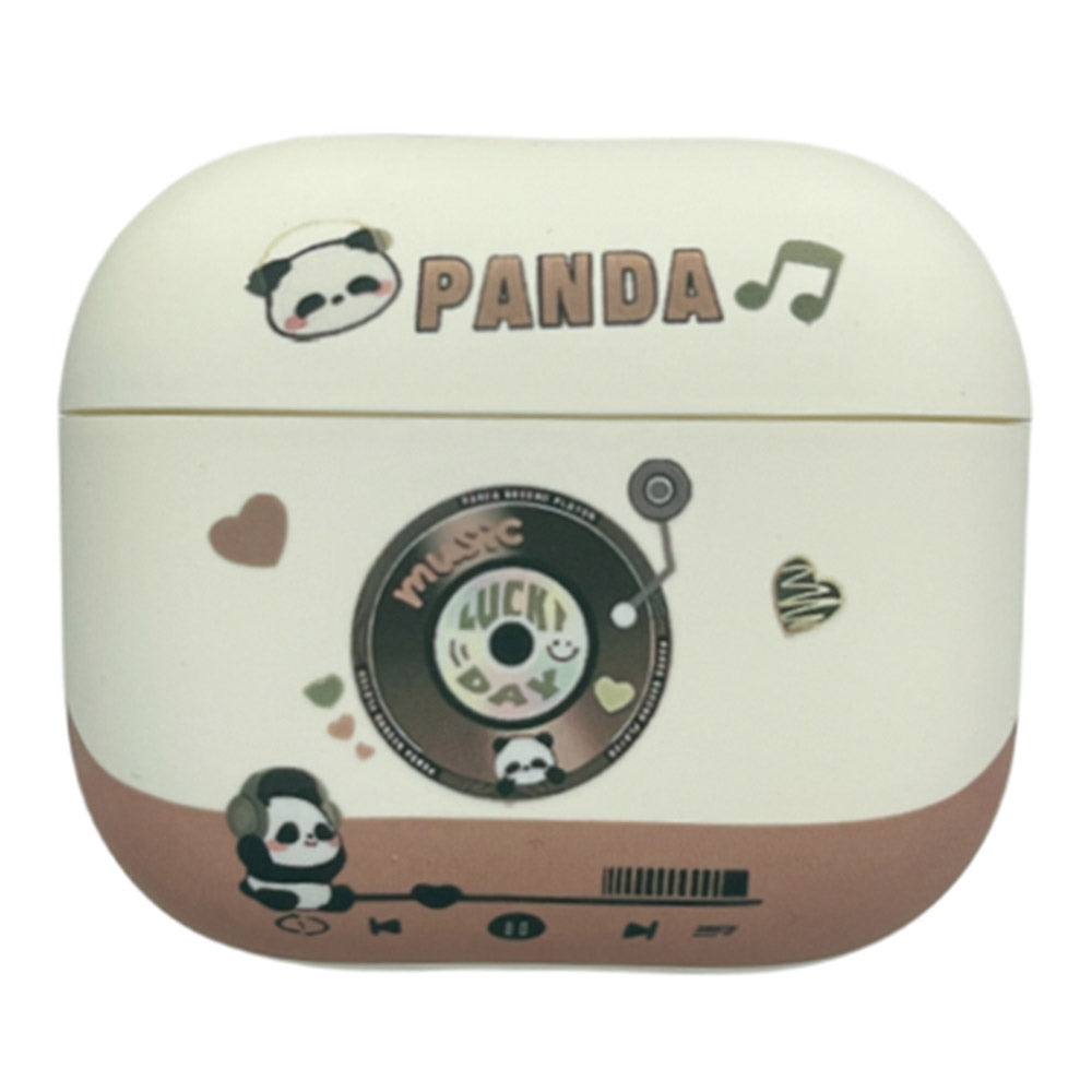 For AirPods Pro 3 Earphone Shell TPU Cover Music Panda Earphone Case Matte Protective Cover - Black