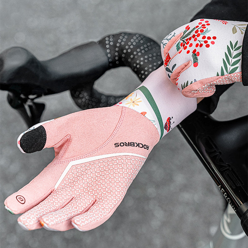ROCKBROS S340 1 Pair Outdoor Cycling Women Gloves Anti-skid Touch Screen Full Finger Gloves