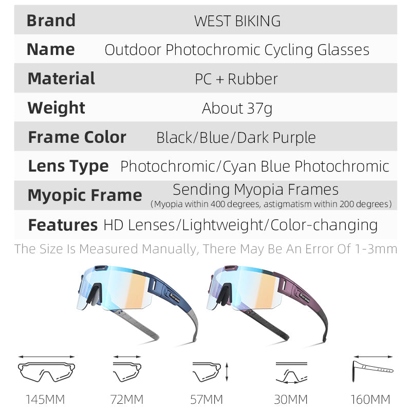 WEST BIKING YP0703163 Outdoor Cycling Glasses UV400 Photochromic Sunglasses