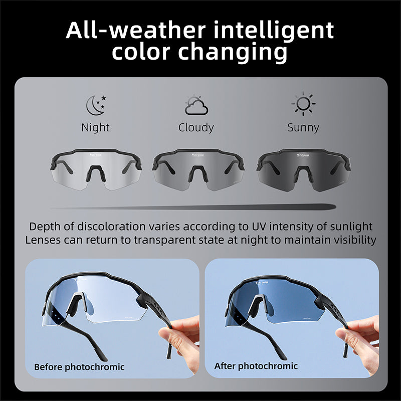 WEST BIKING YP0703164 TR90 Frame Anti-fog Cycling Glasses UV400 Photochromic Sunglasses
