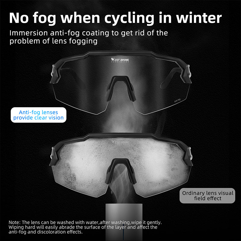 WEST BIKING YP0703164 TR90 Frame Anti-fog Cycling Glasses UV400 Photochromic Sunglasses