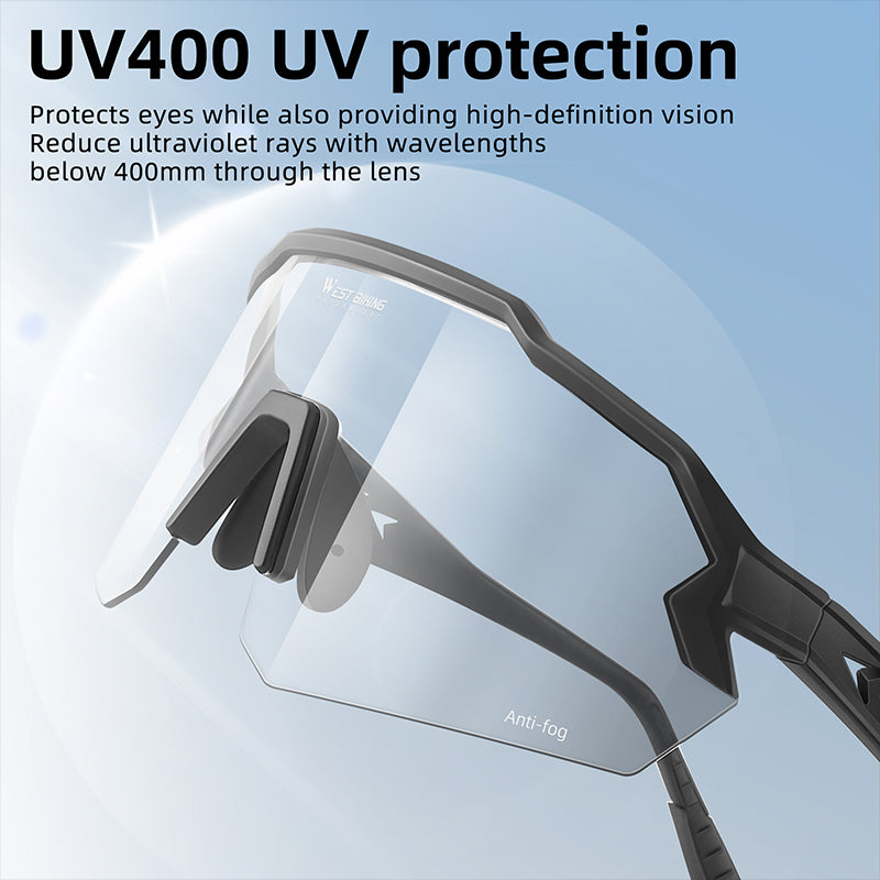 WEST BIKING YP0703164 TR90 Frame Anti-fog Cycling Glasses UV400 Photochromic Sunglasses