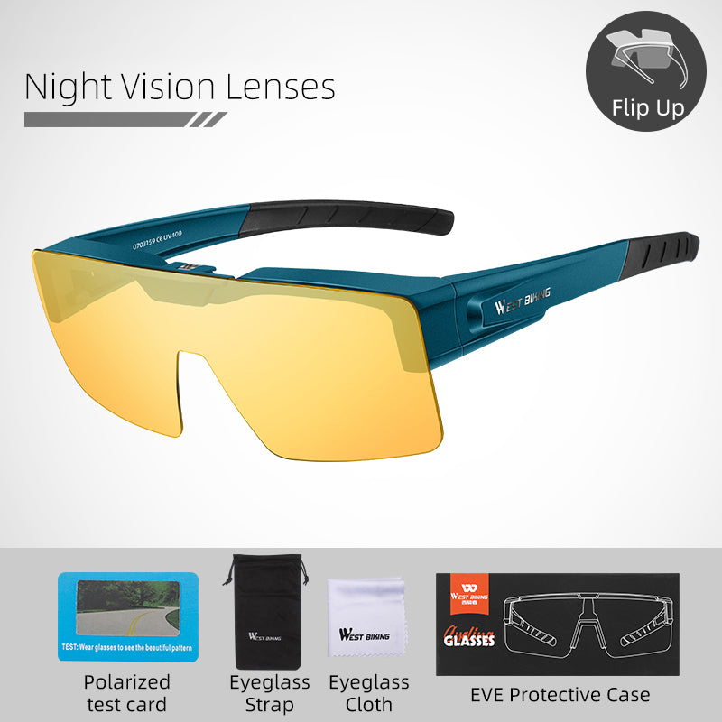 WEST BIKING YP0703159 Night Vision Lens Flip Up Glasses Night Cycling Driving Goggles