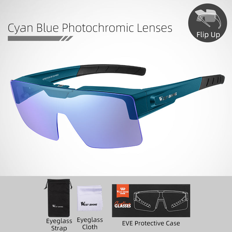 WEST BIKING YP0703159 Photochromic Lens Flip Up Glasses Outdoor Cycling Driving Sunglasses