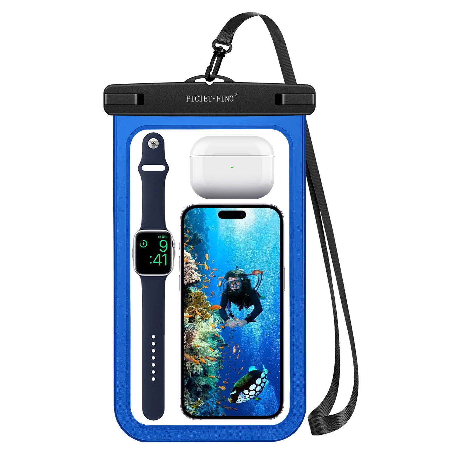 PICTET.FINO RH19 XL 10-inch Phone IPX8 Waterproof Bag Watch Headphone Pouch - Dark Blue