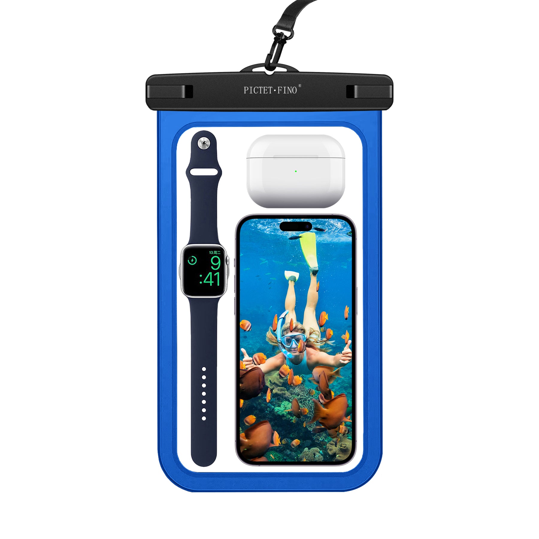 PICTET.FINO RH19 XL 10-inch Phone IPX8 Waterproof Bag Watch Headphone Pouch - Dark Blue