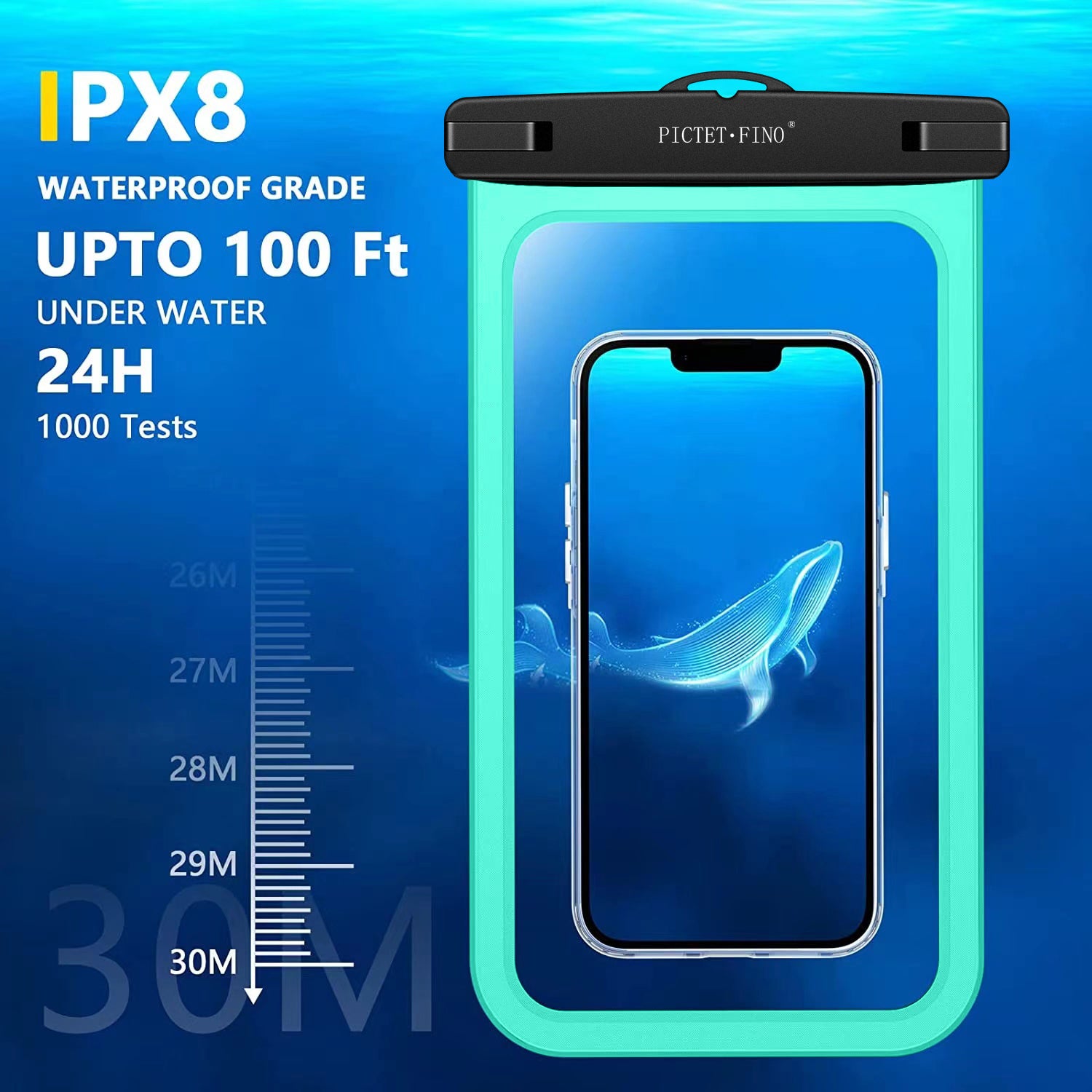 PICTET.FINO RH19 XL 10-inch Phone IPX8 Waterproof Bag Watch Headphone Pouch - Dark Blue