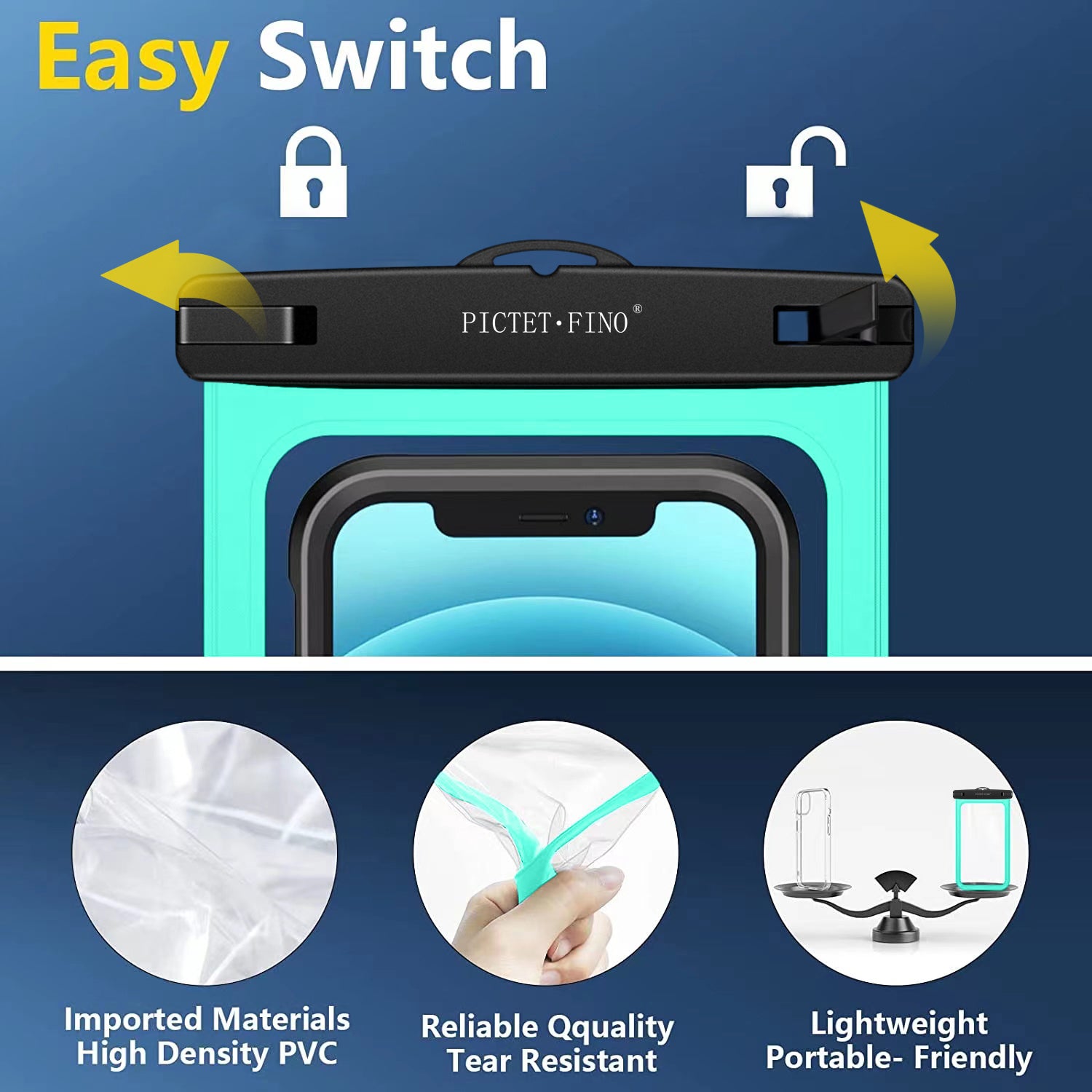 PICTET.FINO RH19 XL 10-inch Phone IPX8 Waterproof Bag Watch Headphone Pouch - Dark Blue