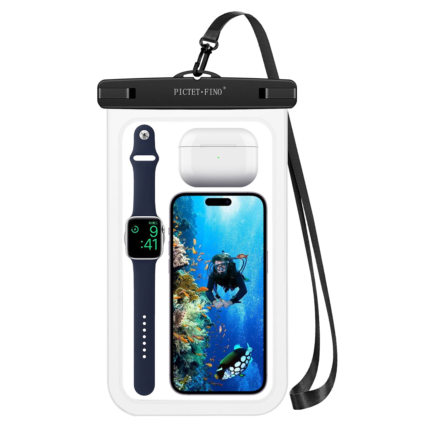 PICTET.FINO RH19 XL 10-inch Phone IPX8 Waterproof Bag Watch Headphone Pouch - Dark Blue