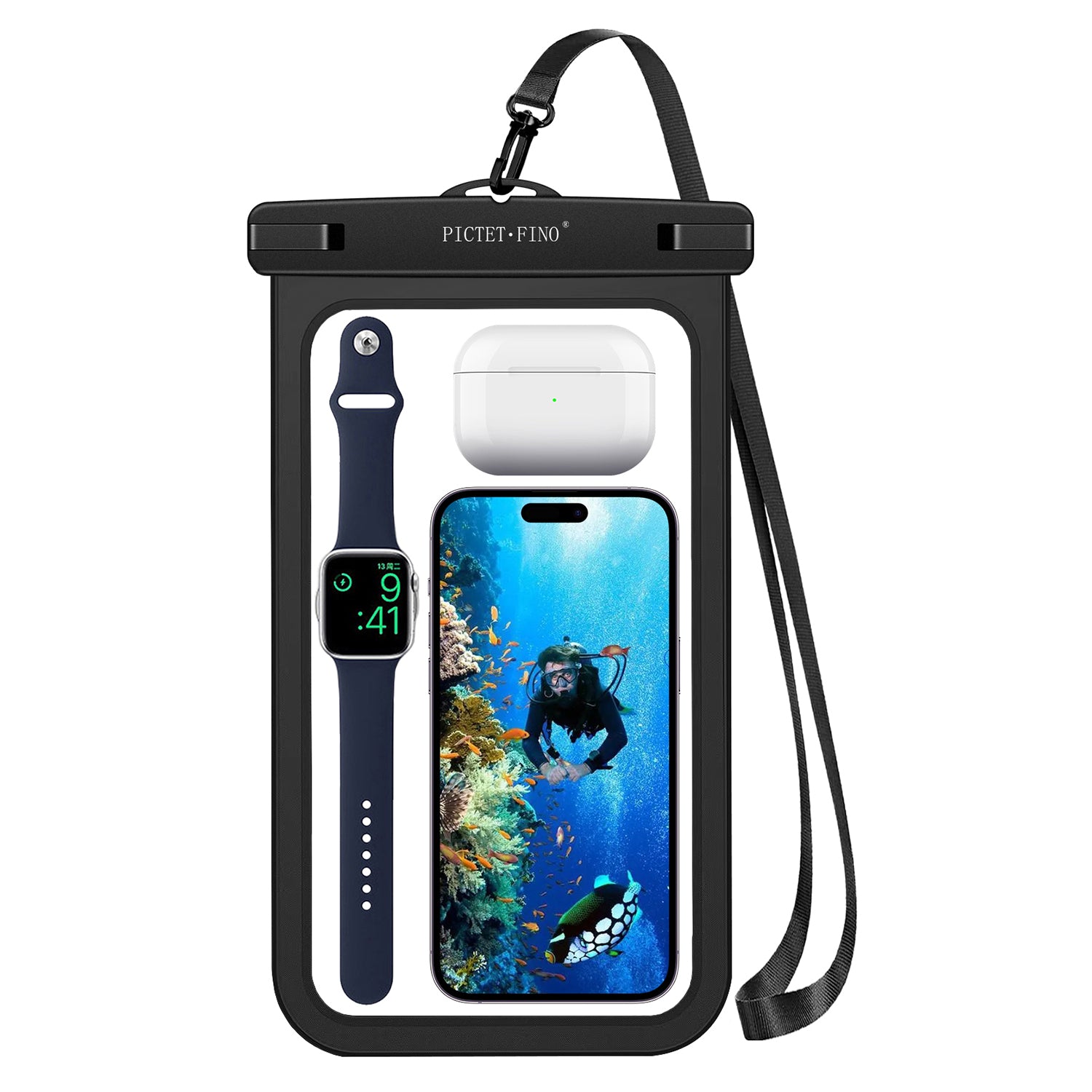 PICTET.FINO RH19 XL 10-inch Phone IPX8 Waterproof Bag Watch Headphone Pouch - Dark Blue