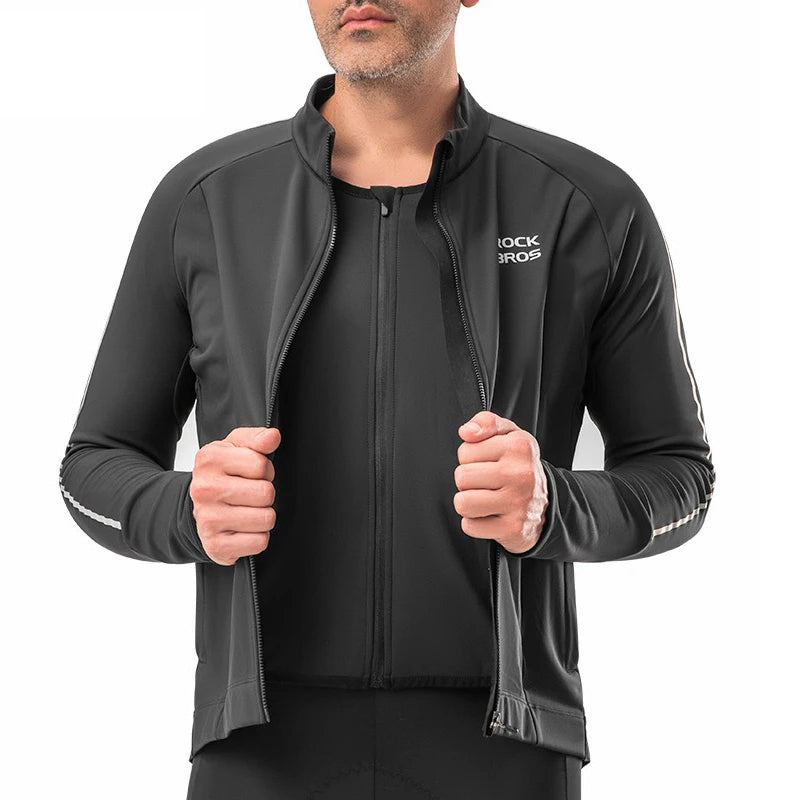 ROCKBROS YPW057 Men's Cycling Jersey Winter Thermal Long Sleeve Fleece Cycling Jacket with 5 Pockets
