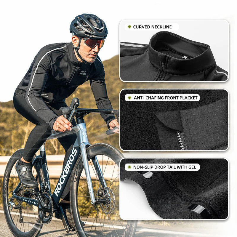 ROCKBROS YPW057 Men's Cycling Jersey Winter Thermal Long Sleeve Fleece Cycling Jacket with 5 Pockets