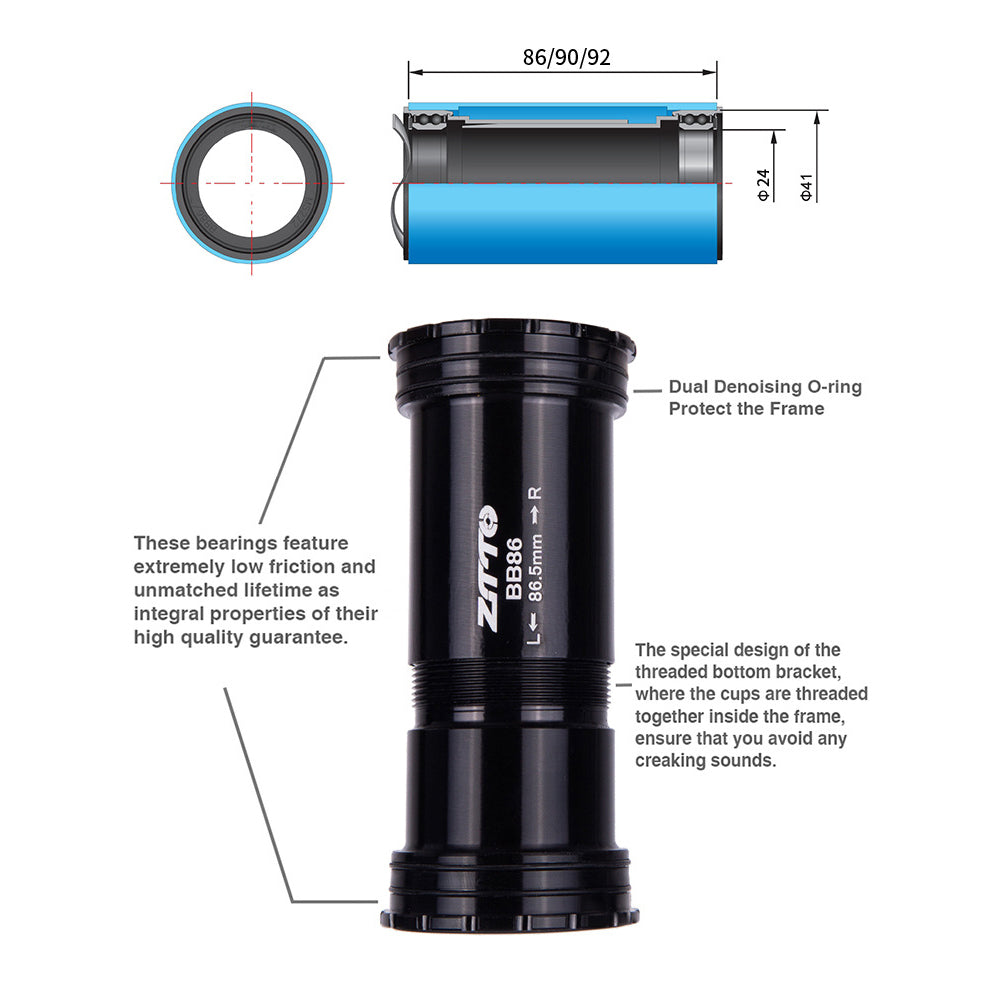 ZTTO BB86 Bicycle Ceramic Bottom Bracket with Threaded Locking for Road Bike