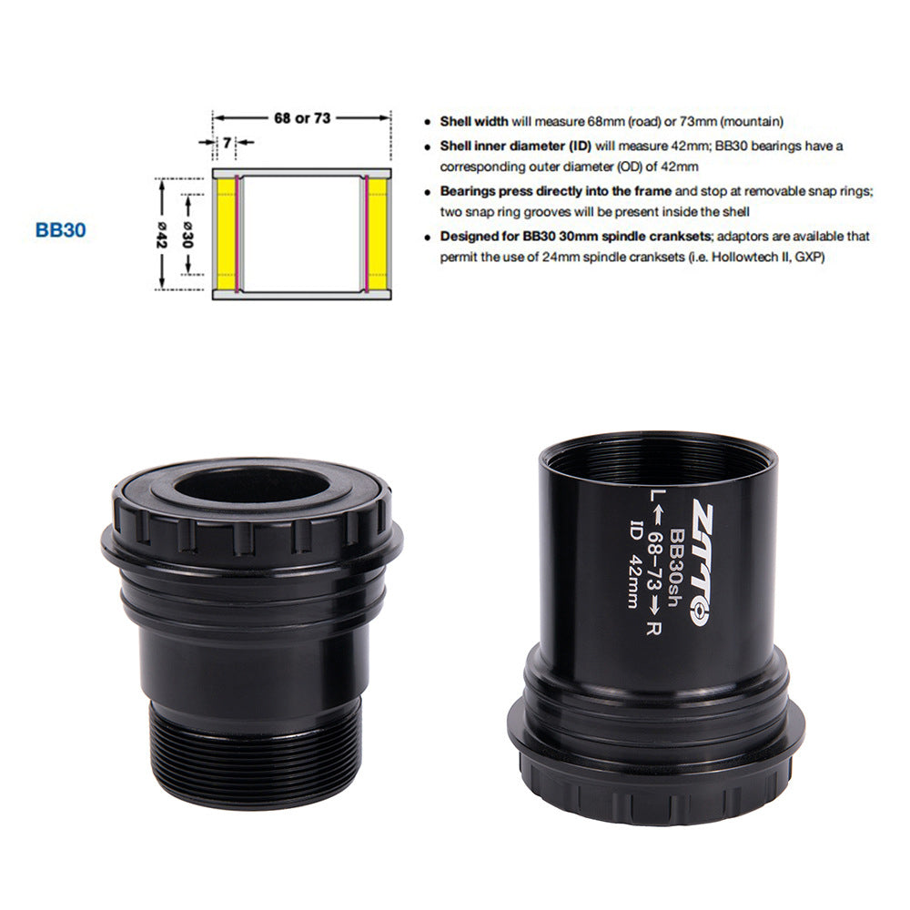 ZTTO BB30sh Bicycle Press Fit Bottom Bracket Axle for SRAM GXP / Shimano / FSA 24mm Spindle Crankset