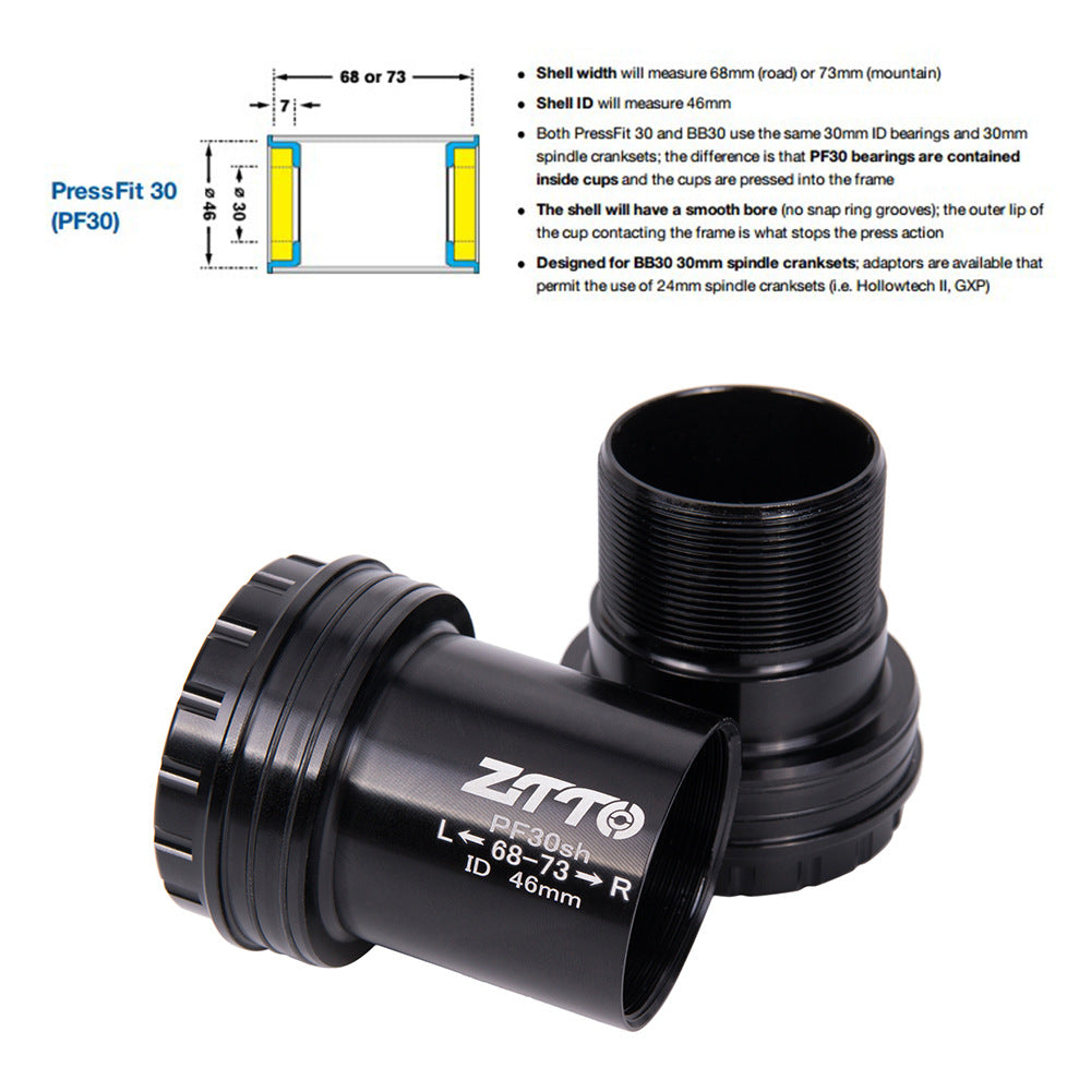 ZTTO PF30 Thread Bike Bottom Bracket Screw-in Locking for 22 / 24mm Crankset 46mm Frame Shell