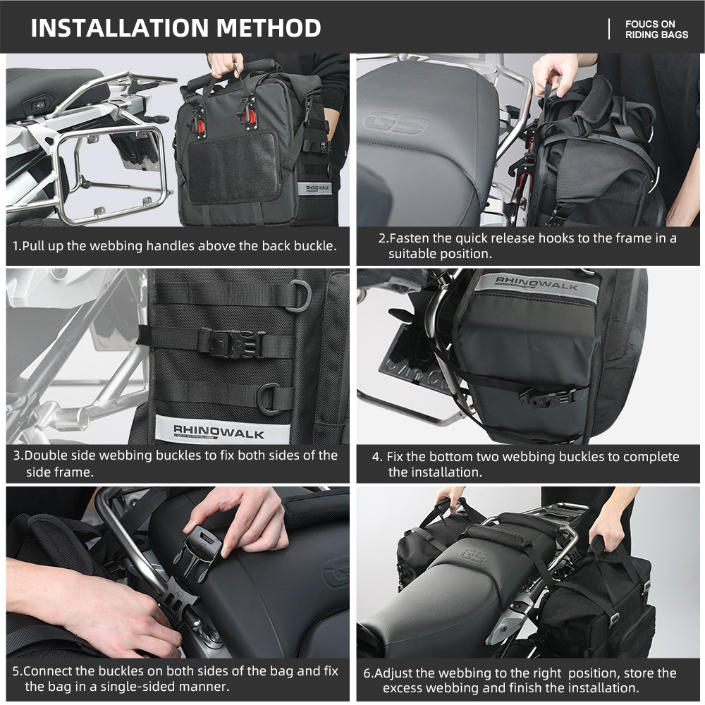 RHINOWALK MTR2050 25L-50L Quick Released Motorcycle Side Bag Waterproof Polyester Motorbike Pack
