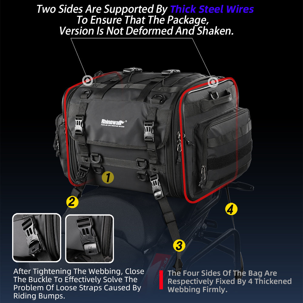RHINOWALK MTR4045 45L 1680D Polyester Motorcycle Rear Storage Bag Motorbike Rack Pannier Pack