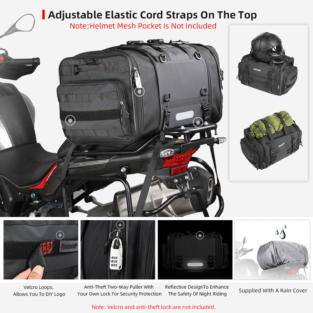 RHINOWALK MTR4045 45L 1680D Polyester Motorcycle Rear Storage Bag Motorbike Rack Pannier Pack