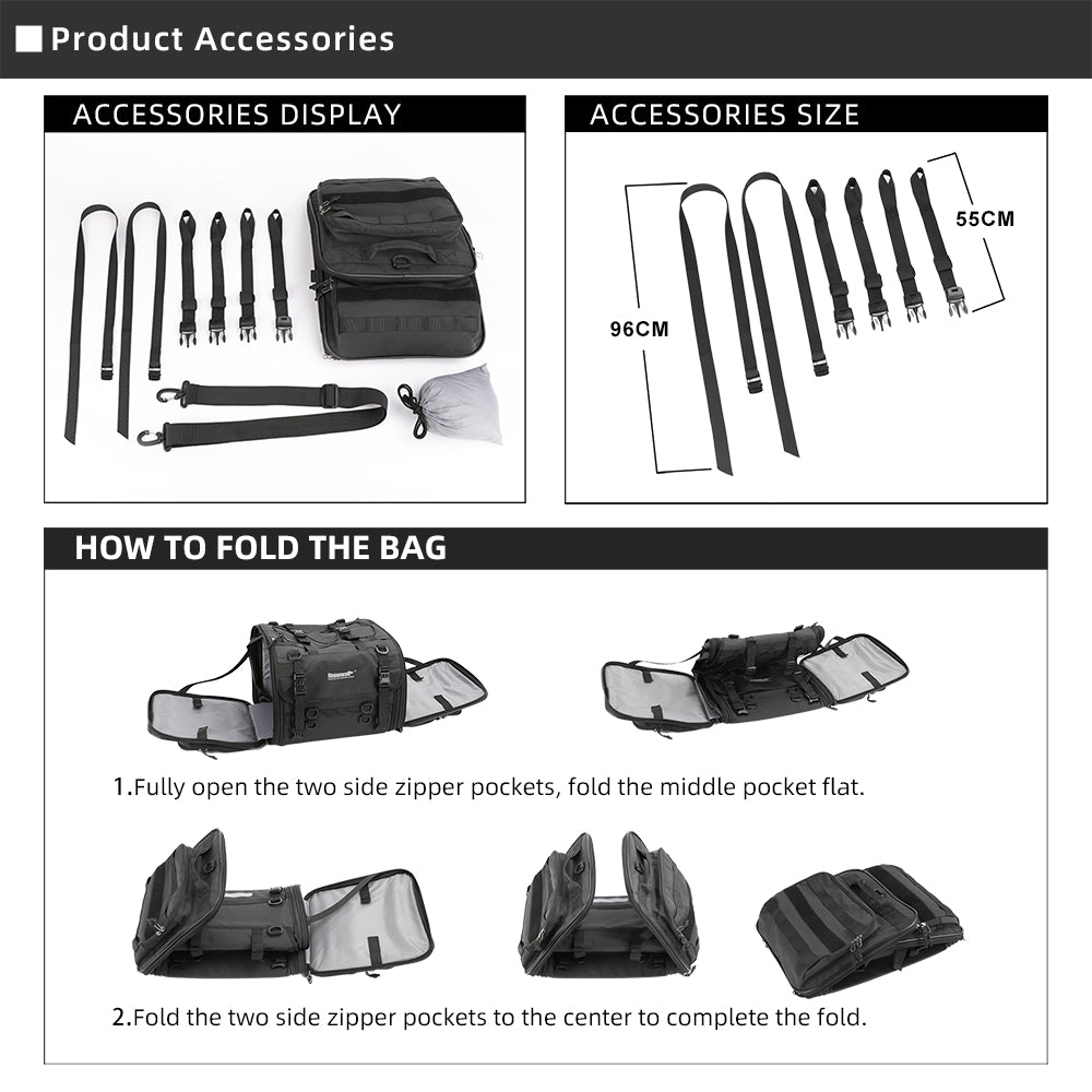 RHINOWALK MTR4045 45L 1680D Polyester Motorcycle Rear Storage Bag Motorbike Rack Pannier Pack