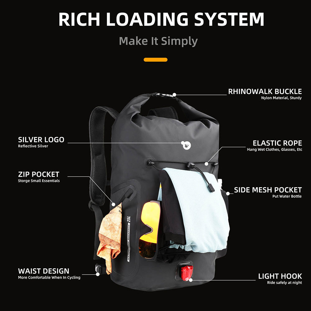RHINOWALK X20312 25L Fully Waterproof Backpack Rafting Diving Cycling Outdoor Sports Rucksack