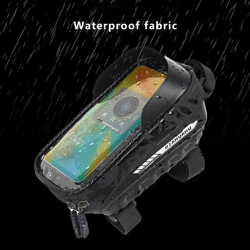 RZAHUAHU YA347-3 PU Bike Frame Bag TPU Touch Screen Cell Phone Holder Bicycle Top Tube Pouch