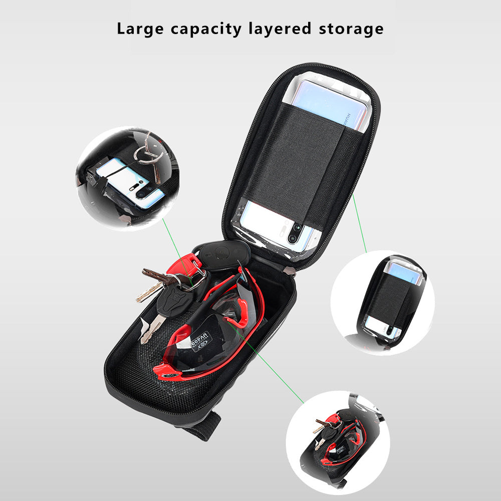 RZAHUAHU YA347-3 PU Bike Frame Bag TPU Touch Screen Cell Phone Holder Bicycle Top Tube Pouch