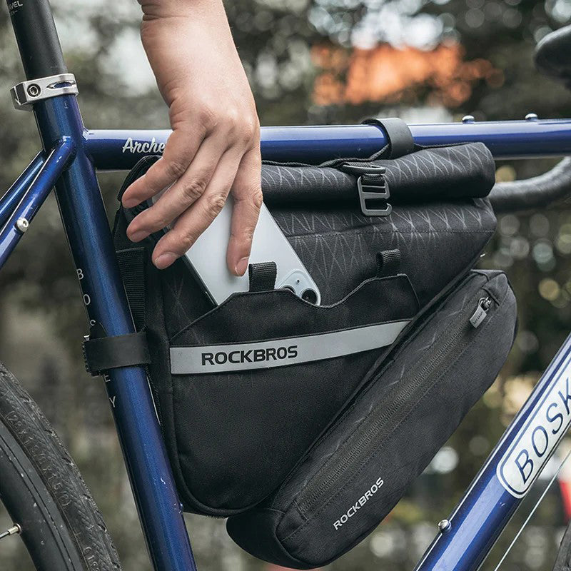 ROCKBROS 070 2-in-1 Bicycle Front Handlebar Bag Polyester Top Tub Triangle Bag