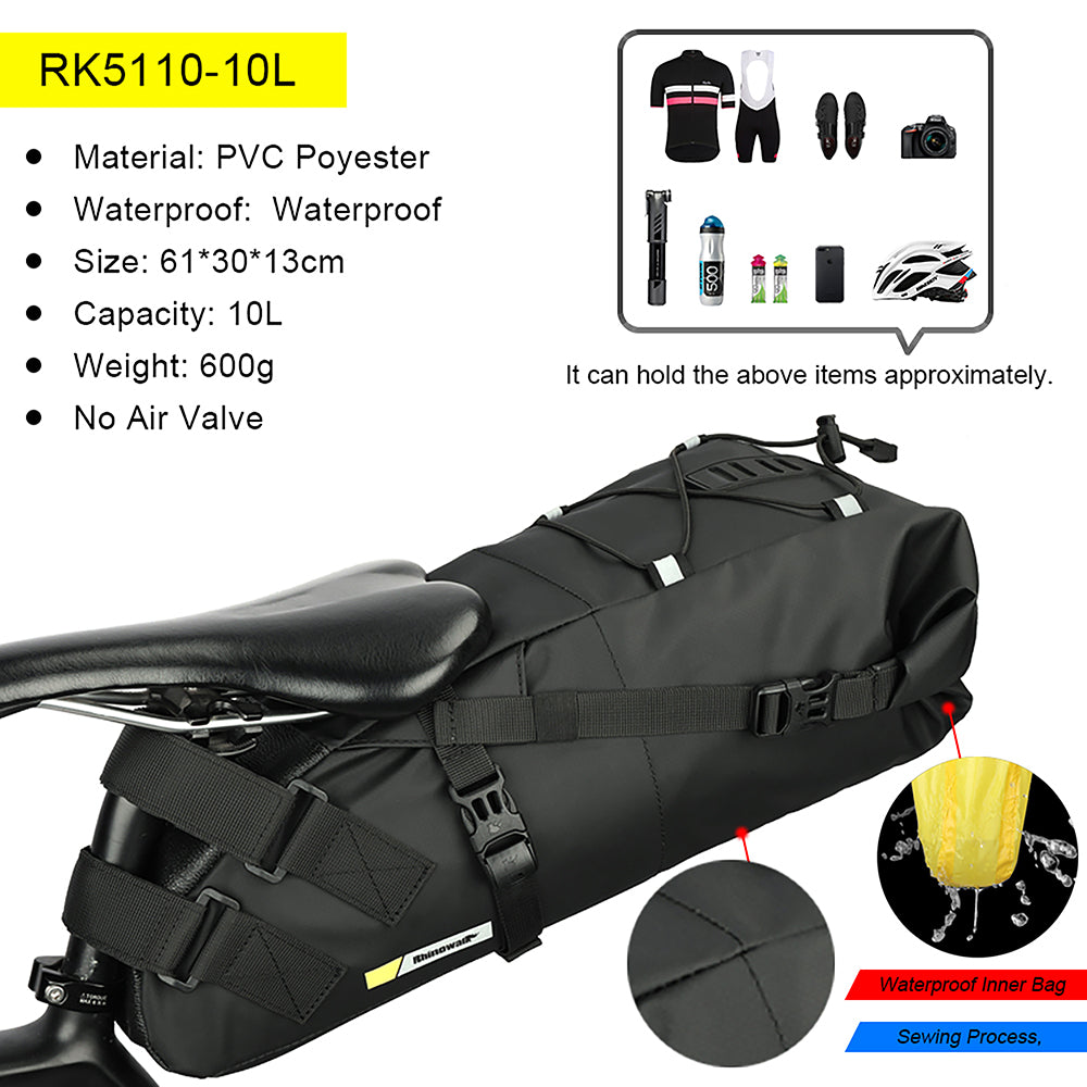 RHINOWALK RK5110 10L Bike Rear Saddle Bag PVC Polyester Waterproof Bicycle Tail Storage Bag