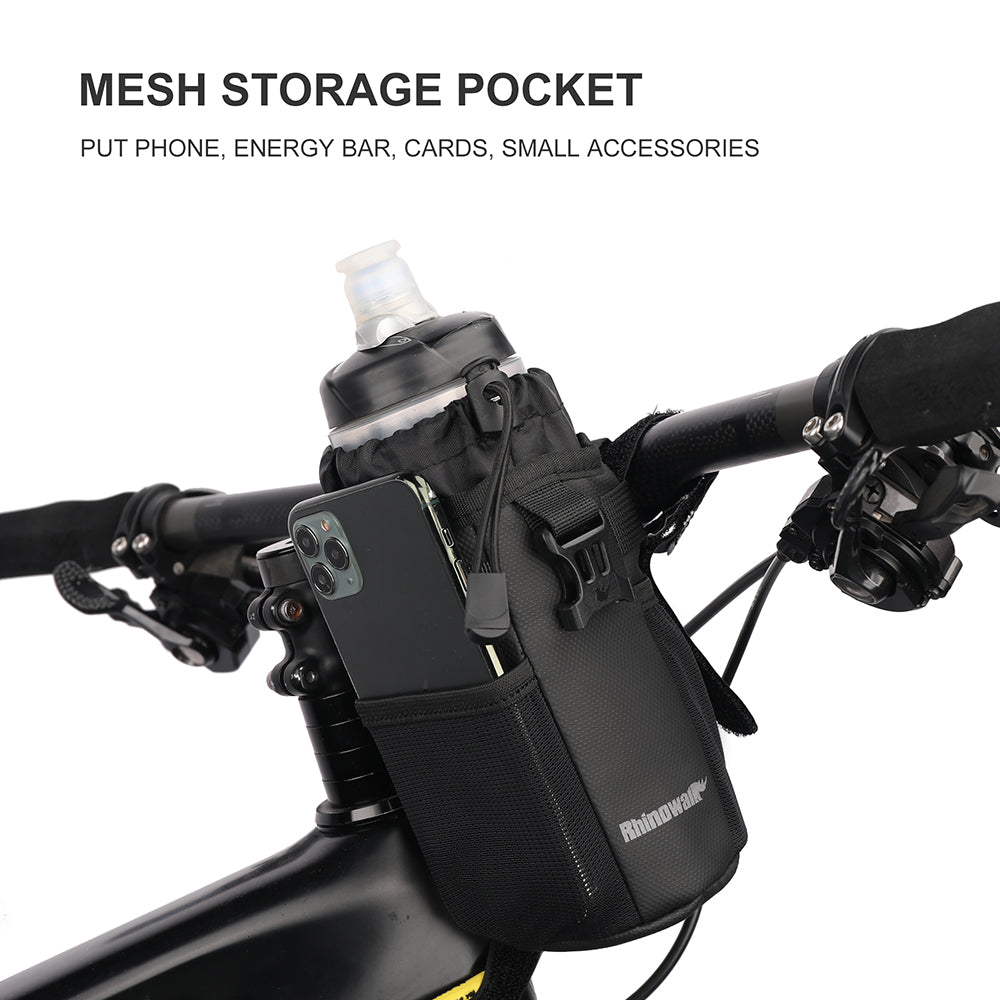 RHUINOWALK RK9105 Water Bottle Holder Handlebar for Bike with Mesh Pockets Shoulder Bag