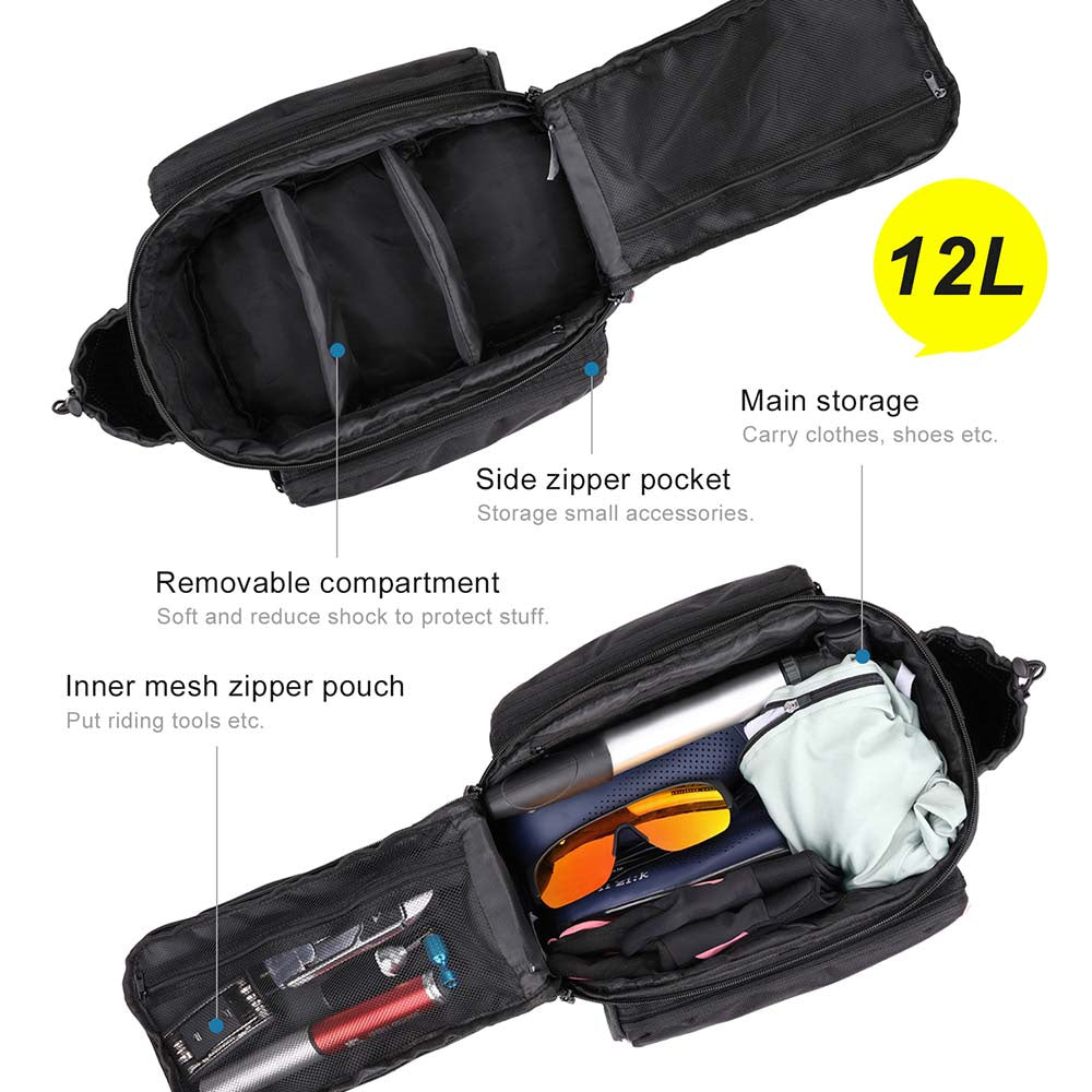RHINOWALK X20667 12L Bike Rear Seat Bag Waterproof Pannier Bag with Rain Cover