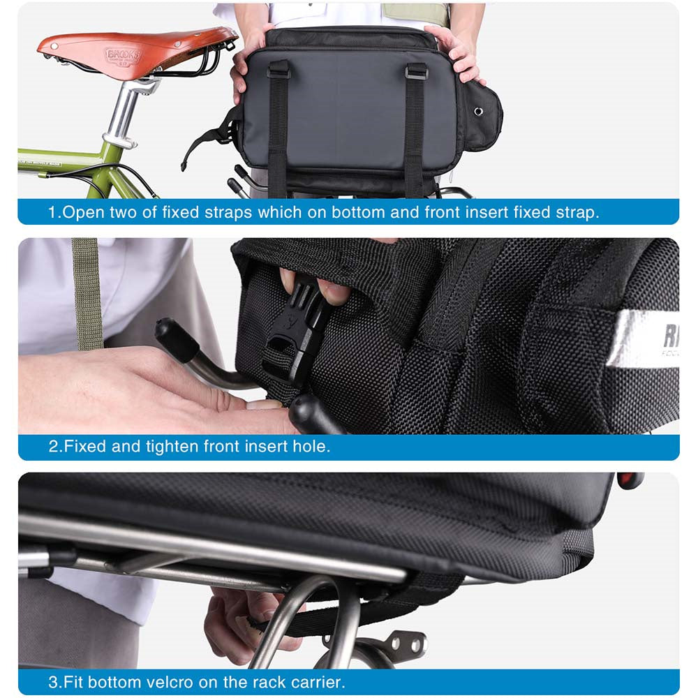 RHINOWALK X20667 12L Bike Rear Seat Bag Waterproof Pannier Bag with Rain Cover