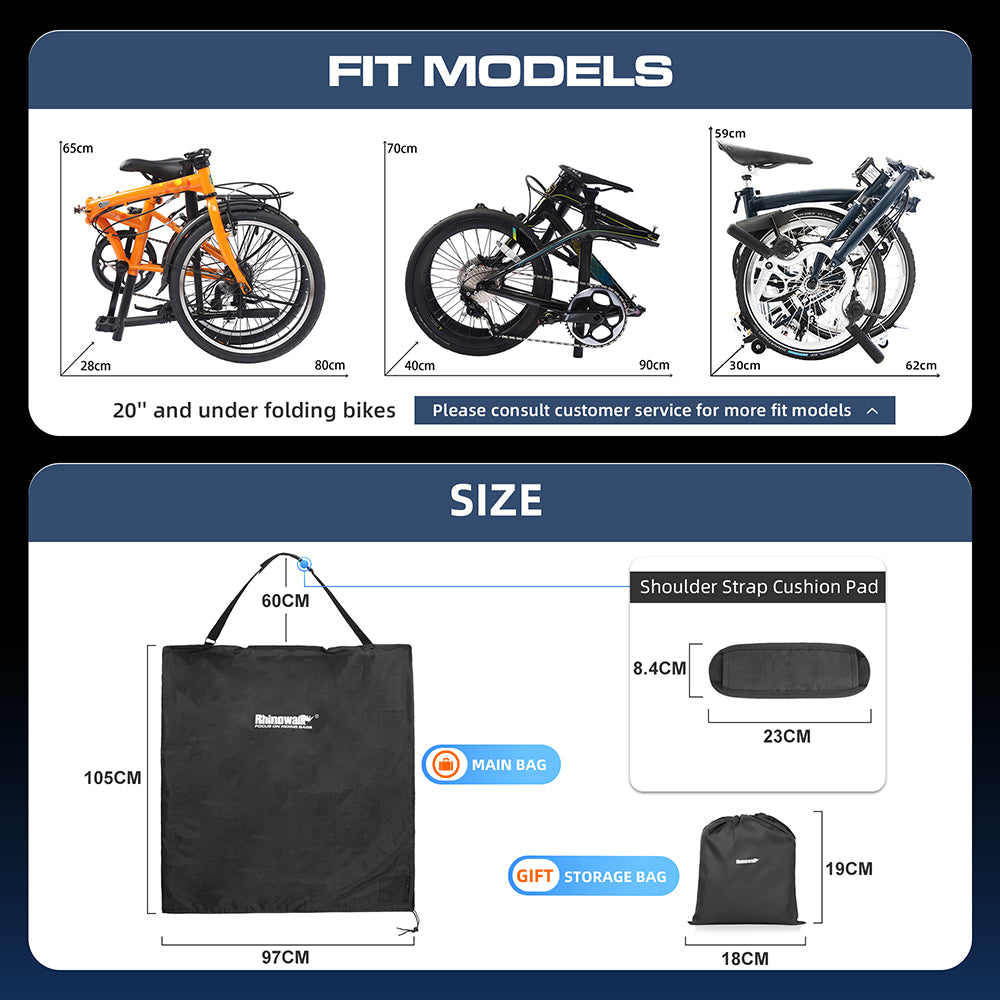 RHINOWALK RF204 Folding Bike Bag 20-Inch Bicycle Carrying Case Polyester MTB Transport Bag