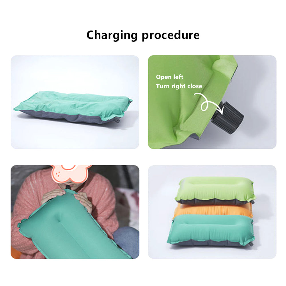 Inflatable Sponge Pillow Camping Travel Pillow Fabric+TPU Head Rest Cushion