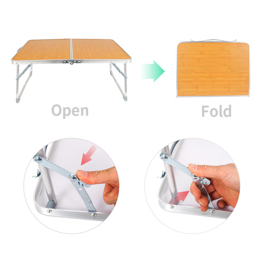 61cmx40.5cmx27cm Portable Camping Picnic Table Bamboo Board + Aluminum Alloy Folding Table