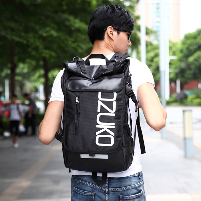 OZUKO 8020 Casual Travel Oxford Cloth Backpack Men Dual Shoulder Laptop Bag - Black