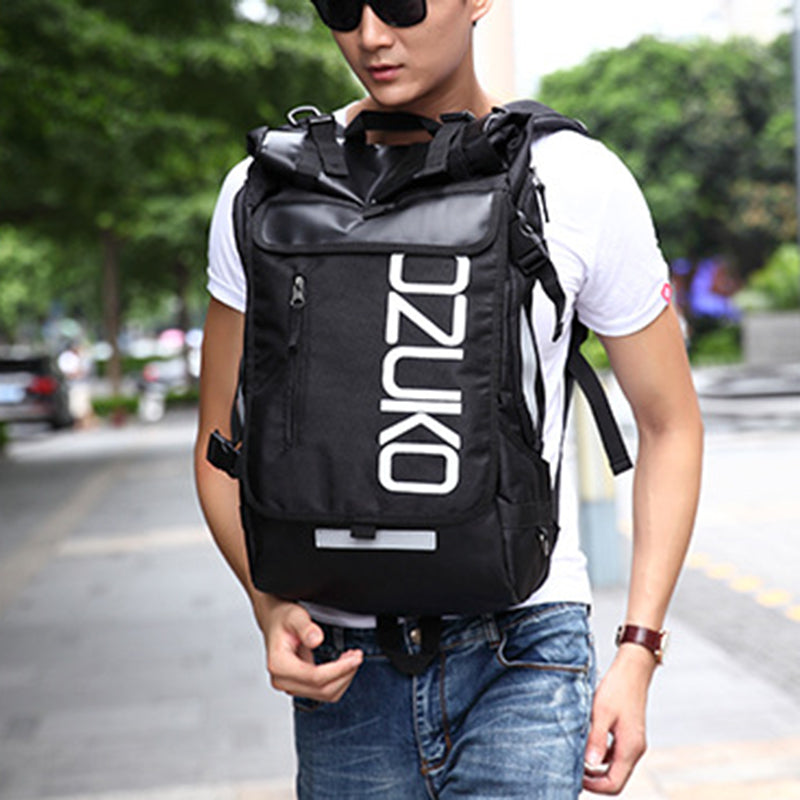 OZUKO 8020 Casual Travel Oxford Cloth Backpack Men Dual Shoulder Laptop Bag - Black