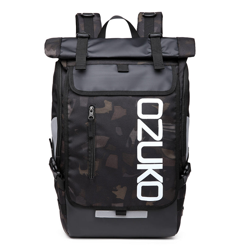 OZUKO 8020 Casual Travel Oxford Cloth Backpack Men Dual Shoulder Laptop Bag - Black